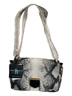 Black & White Snake-Print Shoulder Bag